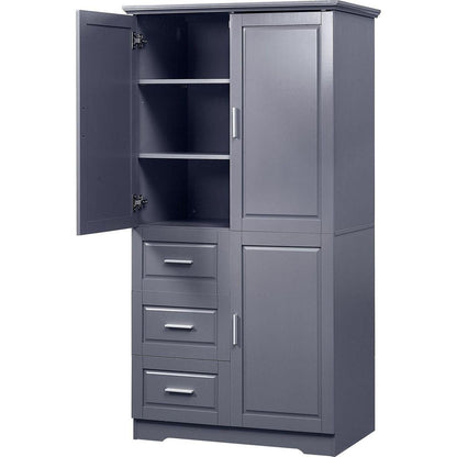 Tall and Wide Storage Cabinet with Doors for Bathroom/Office, Three Drawers, Grey