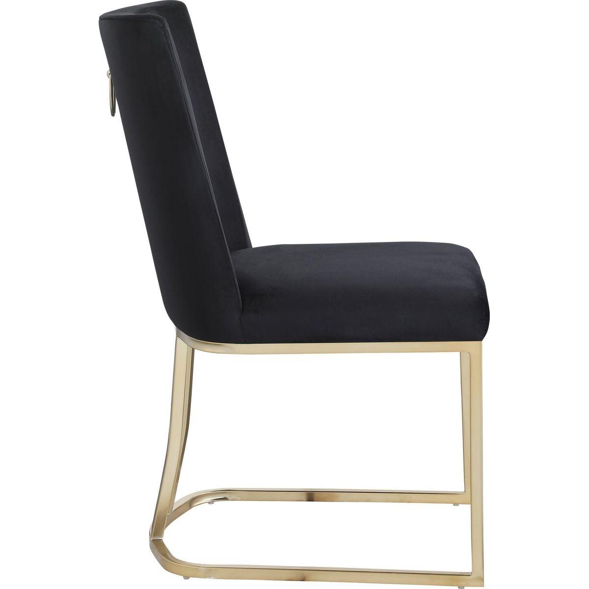 Dining Chairs, Velvet Upolstered Side Chair, Gold Metal Legs (Set of 2) - Black