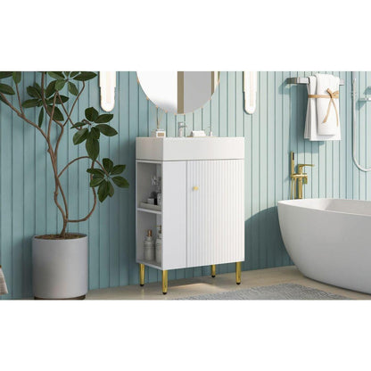 21.6" white Bathroom vanity, Combo Cabinet, Bathroom Storage Cabinet, Single Ceramic Vessel Sink, Left side storage