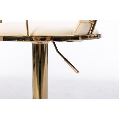 Set of 2 Bar Stools, with Chrome Footrest and Base Swivel Height Adjustable Mechanical Lifting Velvet + Golden Leg Simple Bar Stool-Cream - Streamdale Furniture