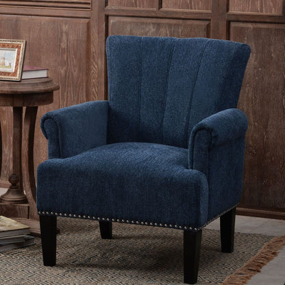 Accent Rivet Tufted Polyester Armchair, Navy Blue