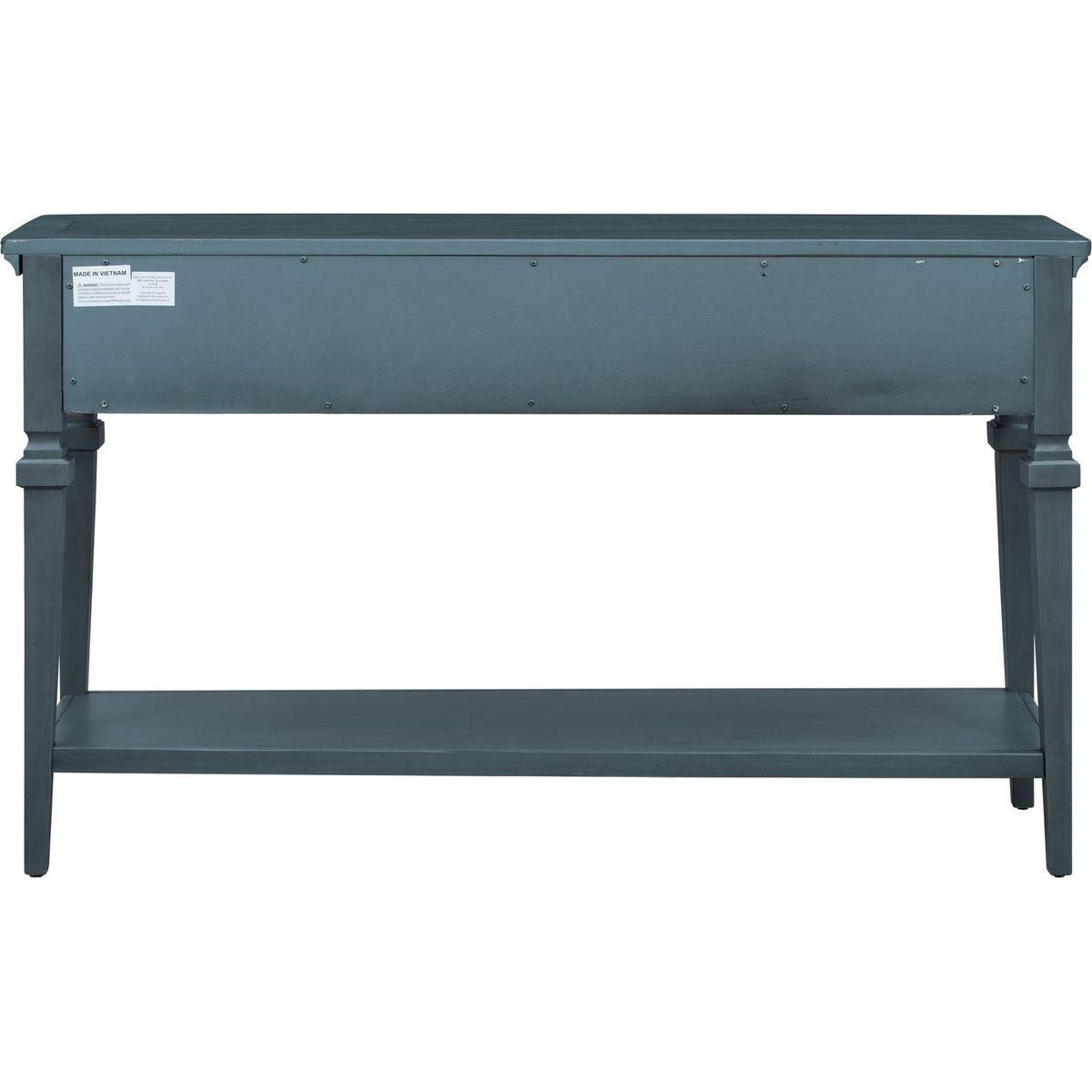 Classic Retro Style Console Table with Three Top Drawers and Open Style Bottom Shelf, Easy Assembly (Navy)