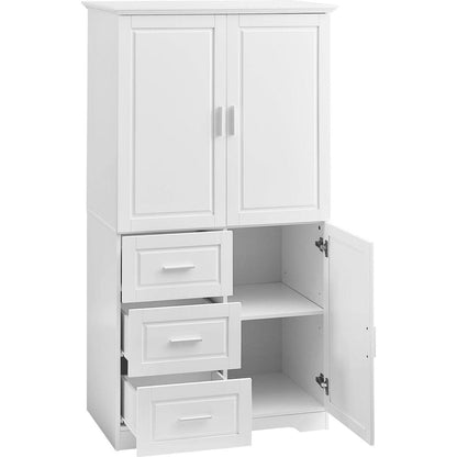 Tall and Wide Storage Cabinet with Doors for Bathroom/Office, Three Drawers, White