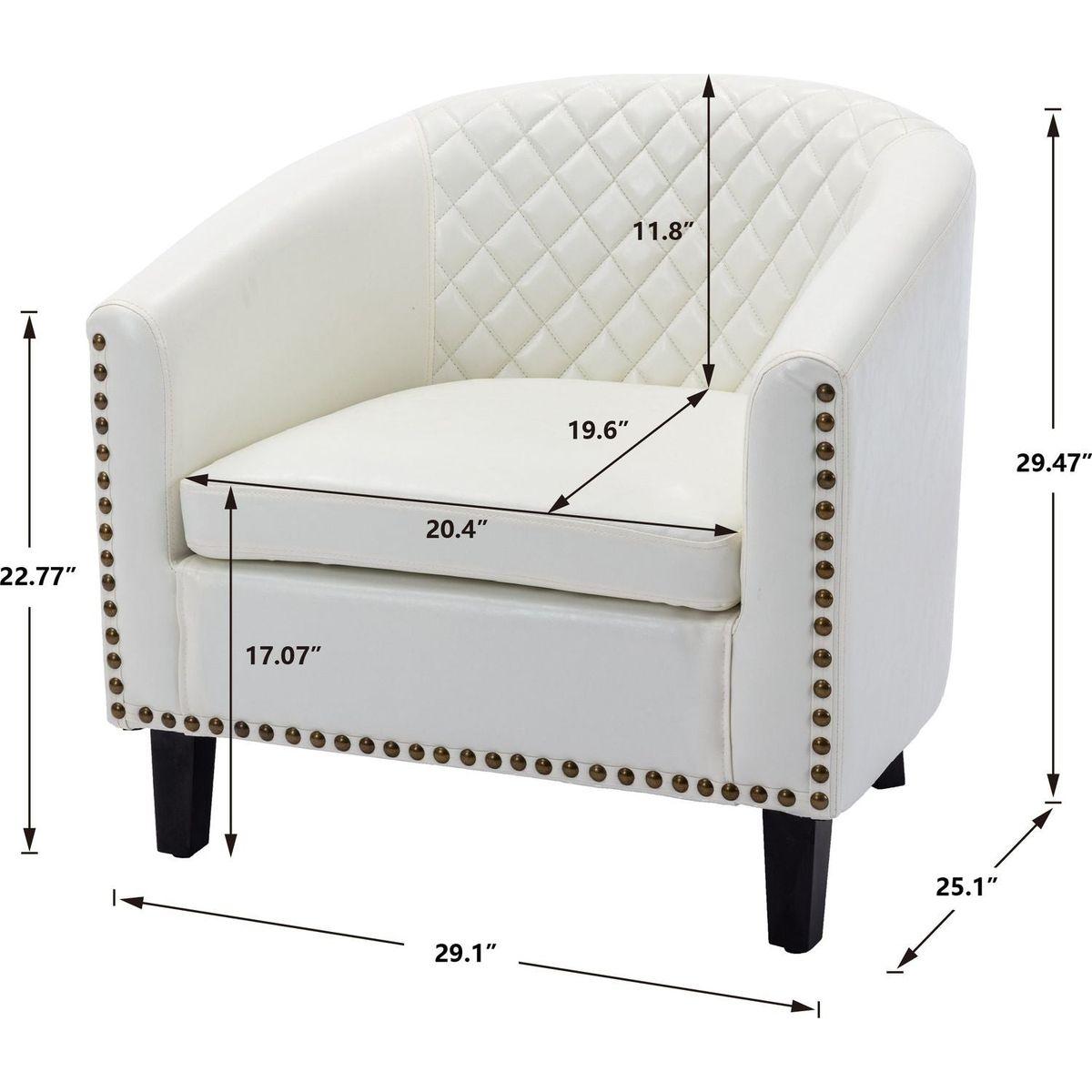 accent Barrel chair living room chair with nailheads and solid wood legs white pu leather