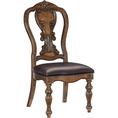 Traditional Formal Dining Side Chairs set of 2pc Dark Oak Finish Wood Frame Faux Leather Upholstered Padded Seat