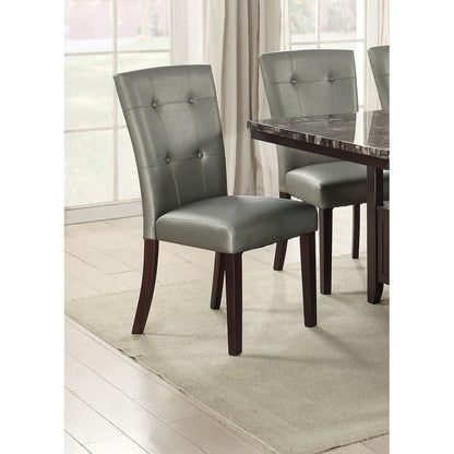 Modern Parson Chairs Silver Faux Leather Tufted Set of 2 Side Chairs Dining Seatings