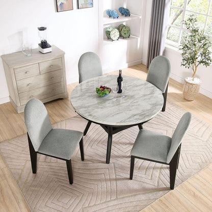 5 piece dining table and chair set, round dining table with 4 upholstered chairs, dining table set with storage