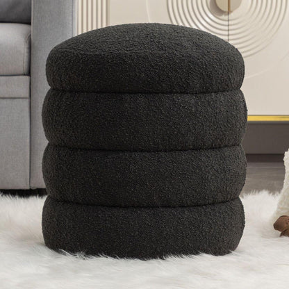 Soft Boucle Round Ottoman Footrest Stool,Black