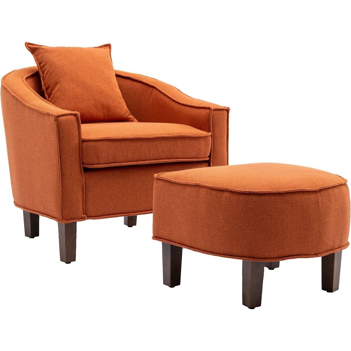 Accent Chair with Ottoman, Mid Century Modern Barrel Chair Upholstered Club Tub Round Arms Chair for Living Room