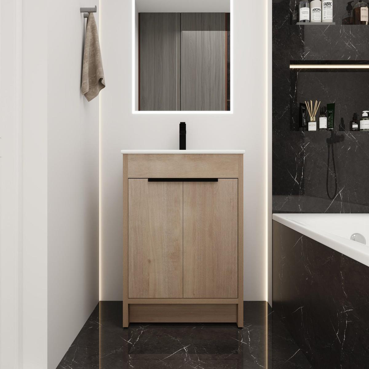 Freestanding Bathroom Vanity with White Ceramic Sink & 2 Soft-Close Cabinet Doors ((KD-PACKING),BLO-G-BL9060B),W1286S