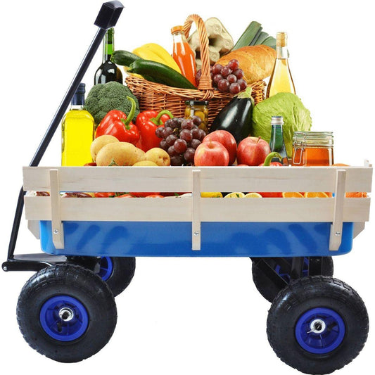 Outdoor Wagon All Terrain Pulling w/Wood Railing Air Tires Children Kid Garden
