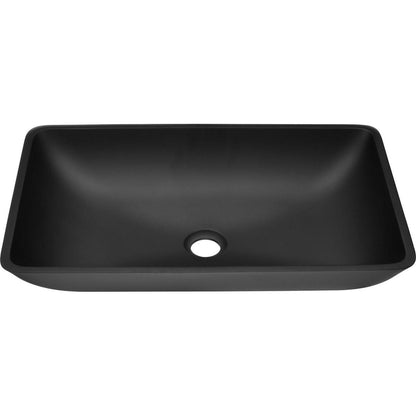 14.38" L -22.25" W -4-3/8 in. H Matte Shell Glass Rectangular Vessel Bathroom Sink in Black with Faucet and Pop-Up Drain in Matte Black