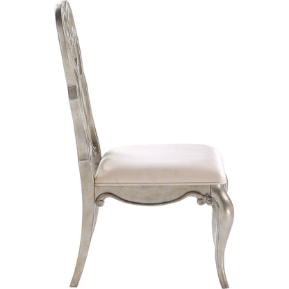 Esteban Side Chair (Set-2) in Ivory Velvet & Antique Champagne Finish