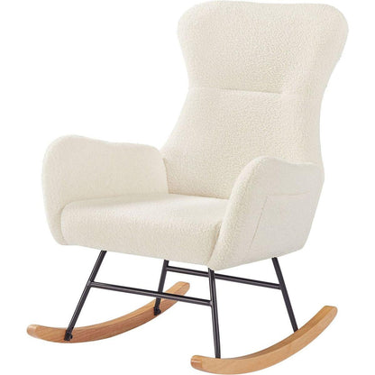 off white teddy fabric rocking chair