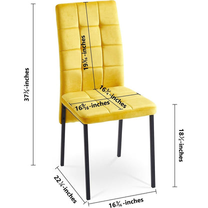 Yellow Velvet High Back Nordic Dining Chair Modern Fabric Chair with Black Legs, Set Of 2