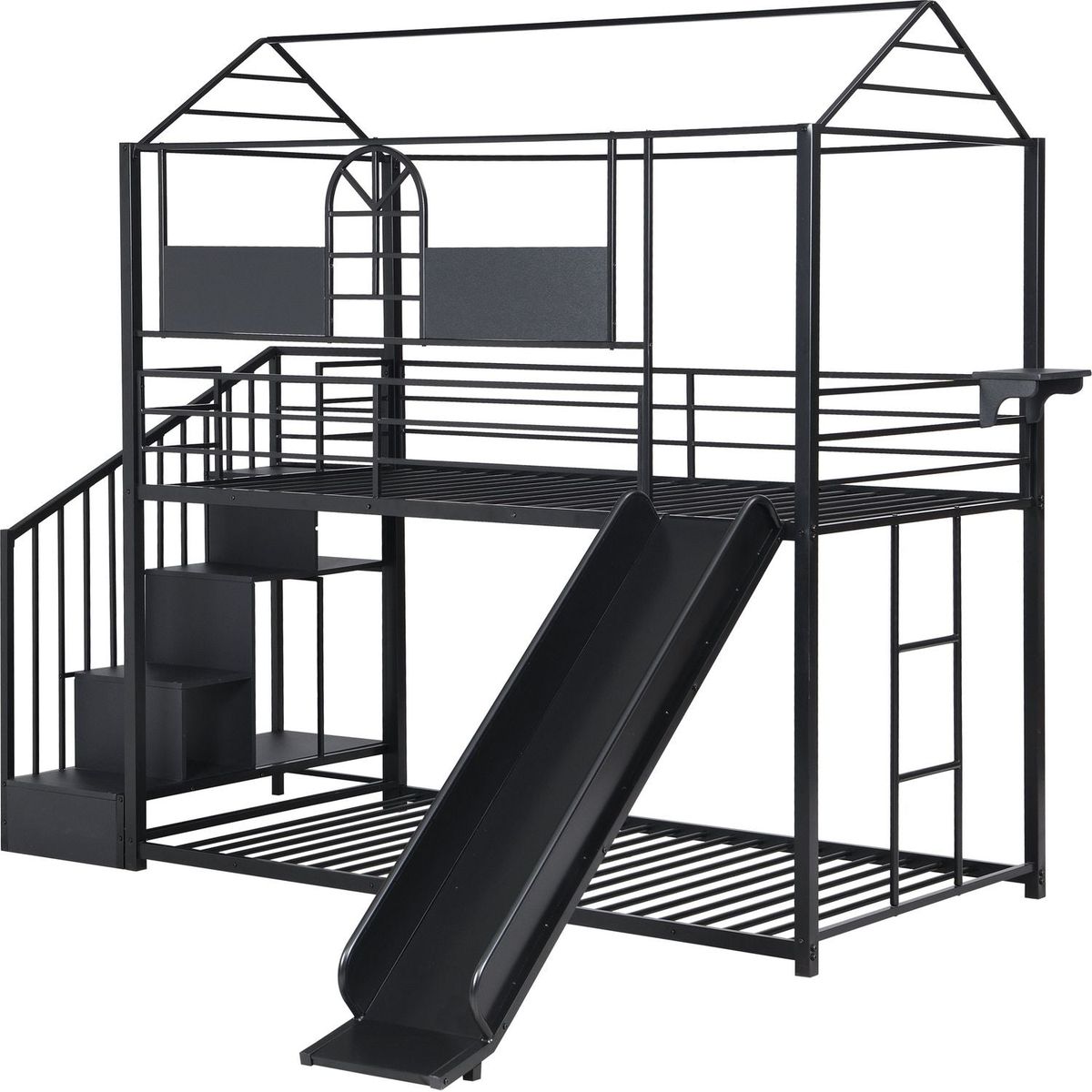 Metal bunk bed with slide and steps