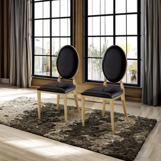 Leatherette Dining Chair Set of 2, Oval Backrest Design and Stainless Steel Legs