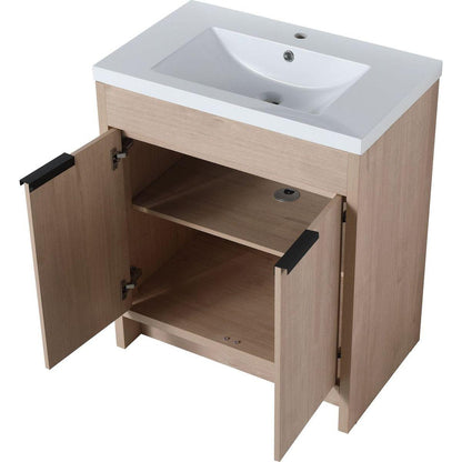 30 Inch Freestanding Bathroom Vanity with White Resin Sink & 2 Soft-Close Cabinet Doors (BVB02430PLO-GRB3040)