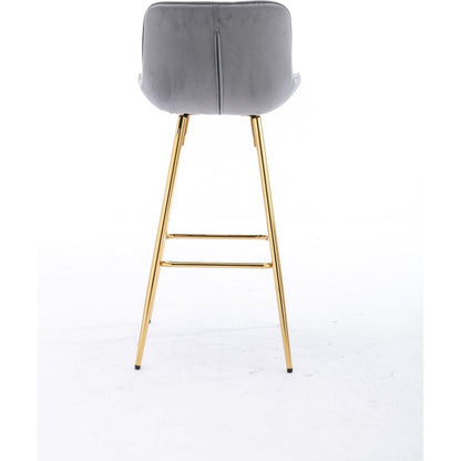 26 Inch Set of 2 Bar Stools, with Chrome Footrest Velvet Fabric Counter Stool Golden Leg Simple Bar Stool, GRAY
