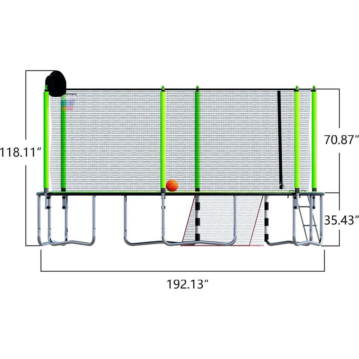 16FT Trampoline with Basketball Hoop pump and Ladder(Inner Safety Enclosure) with soccer goal Green