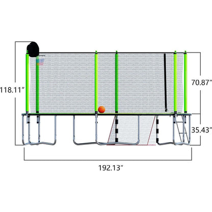 16FT Trampoline with Basketball Hoop pump and Ladder(Inner Safety Enclosure) with soccer goal Green