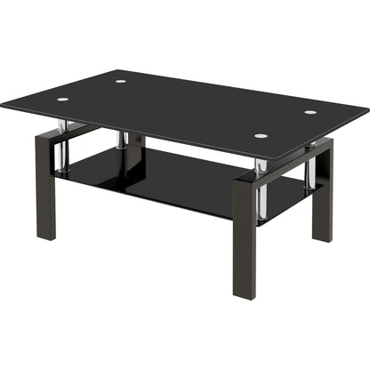 Tempered Black Glass Coffee Table, 2-Layers Tea Table