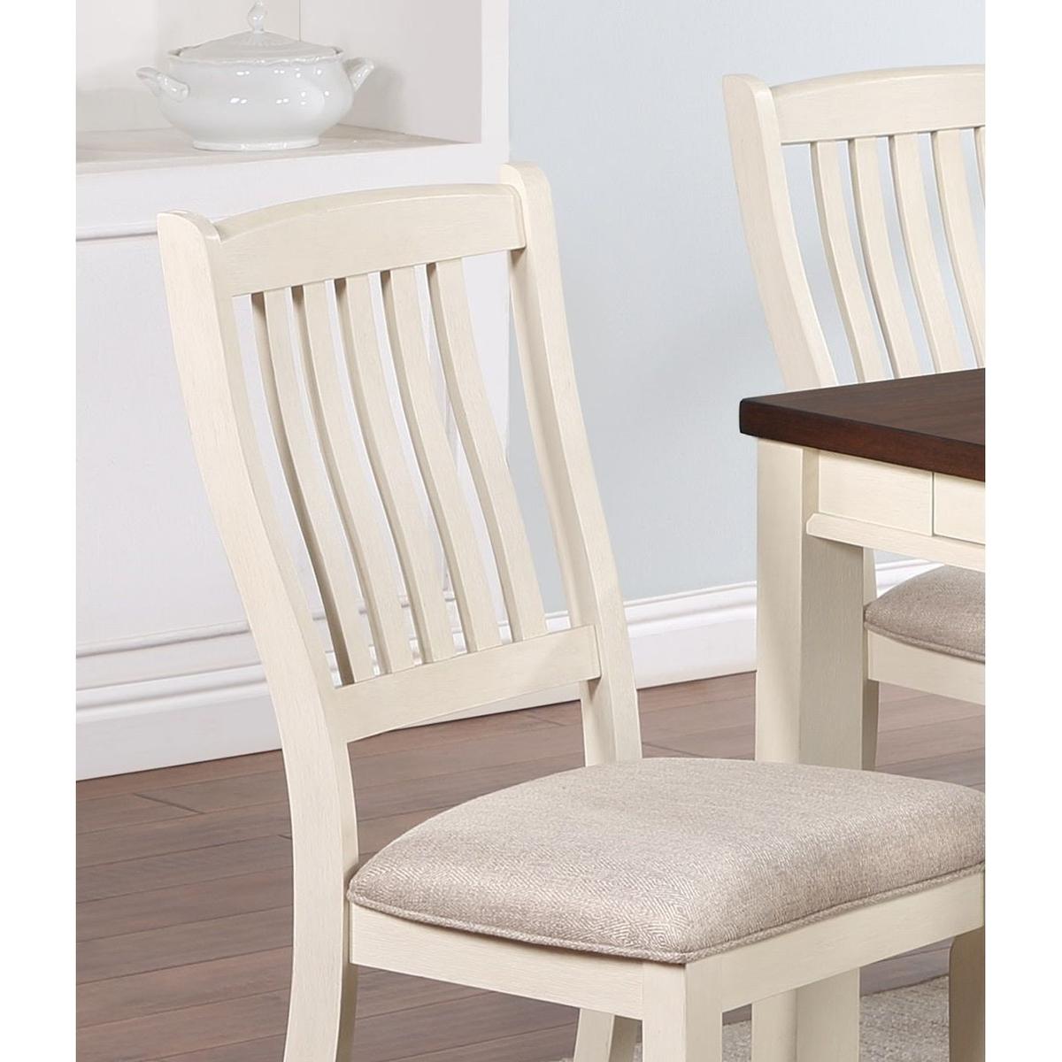 White Classic 2pcs Dining Chairs Set Rubberwood Beige Fabric Cushion Seats Slats Backs Dining Room Furniture Side Chair