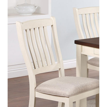 White Classic 2pcs Dining Chairs Set Rubberwood Beige Fabric Cushion Seats Slats Backs Dining Room Furniture Side Chair