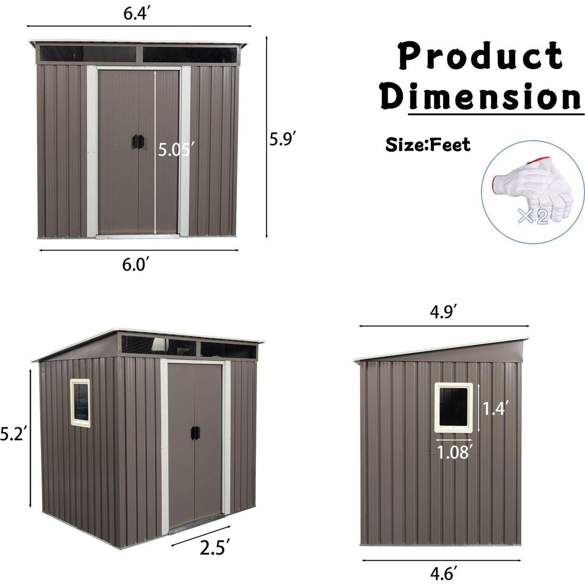 6ft x 5ft Outdoor Metal Storage Shed With window Transparent plate
