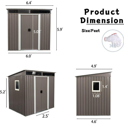 6ft x 5ft Outdoor Metal Storage Shed With window Transparent plate