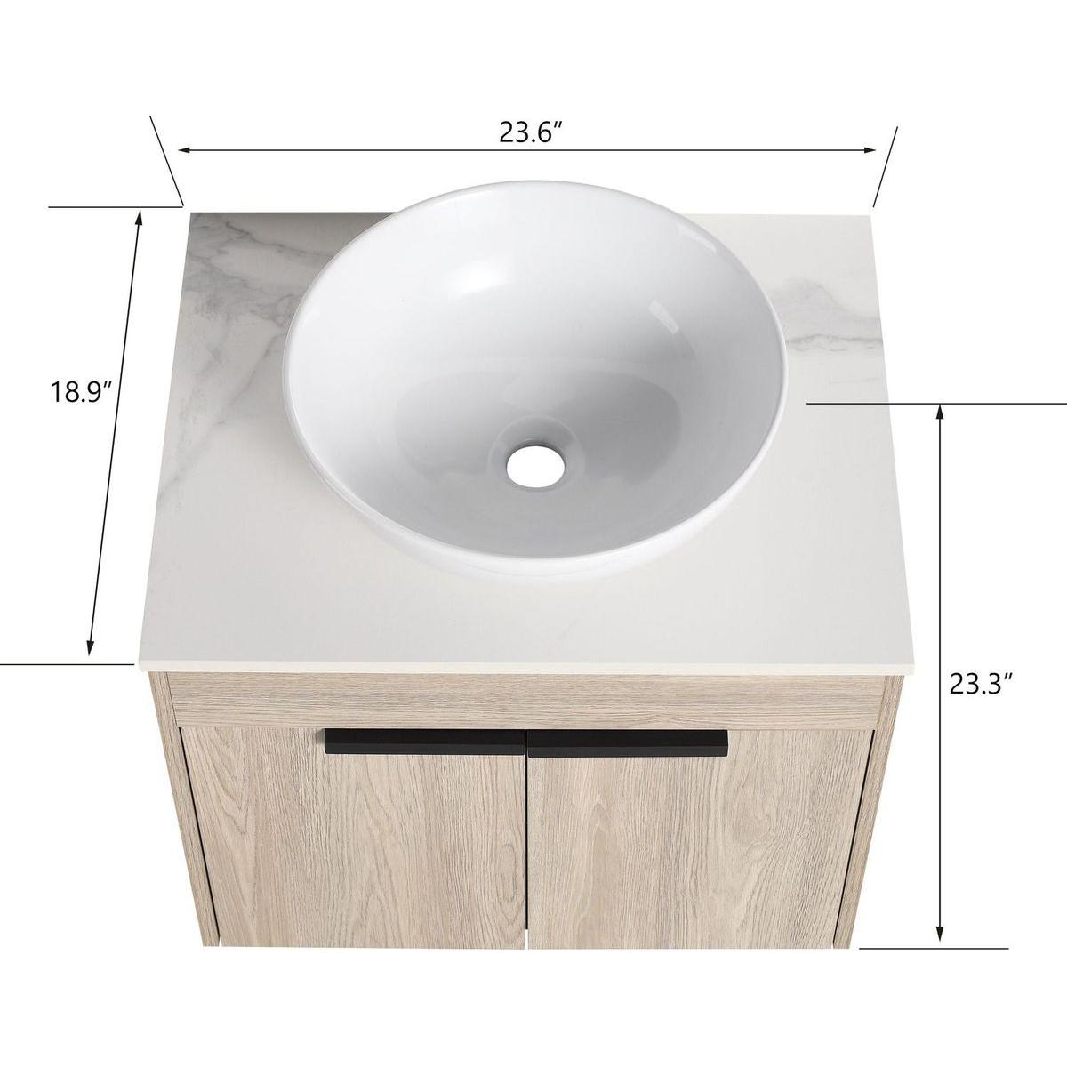 24" Modern Design Float Bathroom Vanity With Ceramic Basin Set, Wall Mounted White Oak Vanity With Soft Close Door, KD-PackingD-Packing Pieces