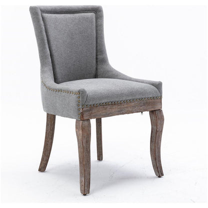 Ultra Side Dining Chair, Thickened fabric chairs with neutrally toned solid wood legs, Bronze nail head, Set of 2, Gray