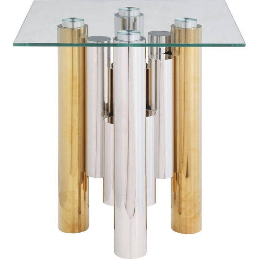 Stainless Steel Square Glass End Table for Living Room- 20" Modern Sleek Center Table Table with Clear Tempered Glass