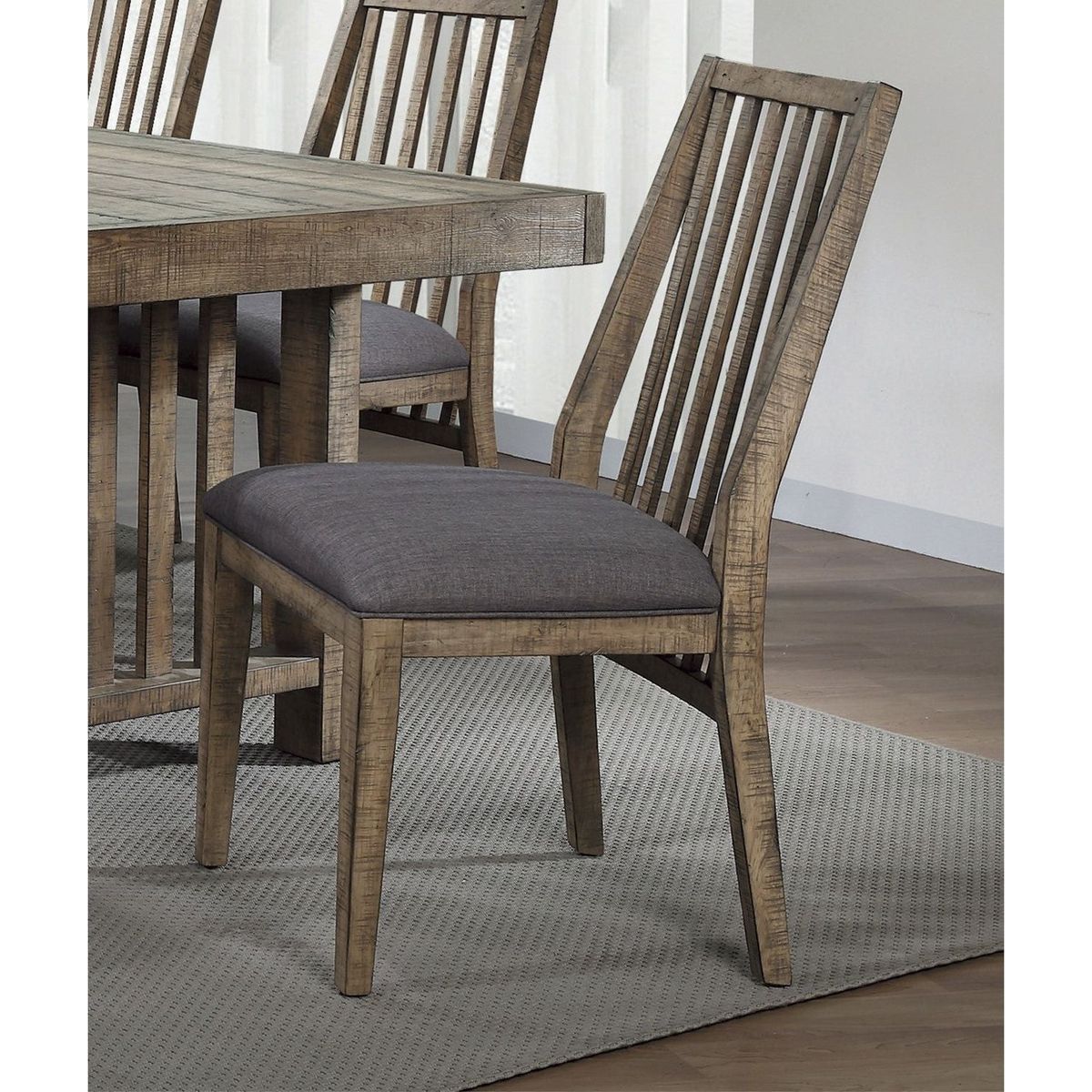 Wooden Side Chairs 2pc Set Padded Fabric-Covered Seats Natural Weathering Look Dining Room Furniture