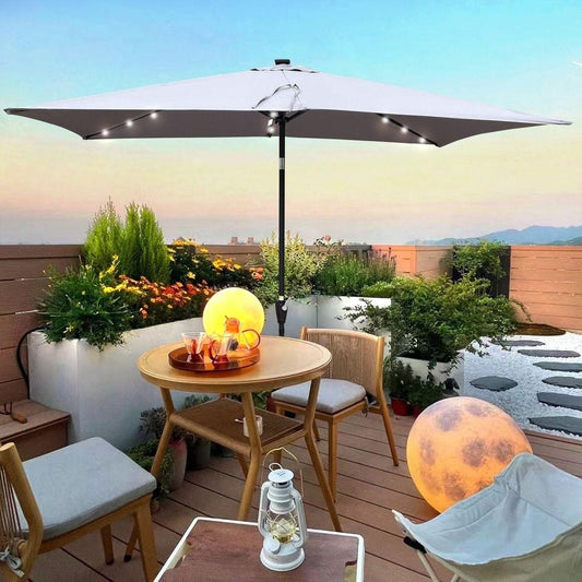 10 x 6.5t Rectangular Patio Solar LED Lighted Outdoor Umbrellas with Crank and Push Button Tilt for Garden Backyard Pool Swimming Pool - Streamdale Furniture