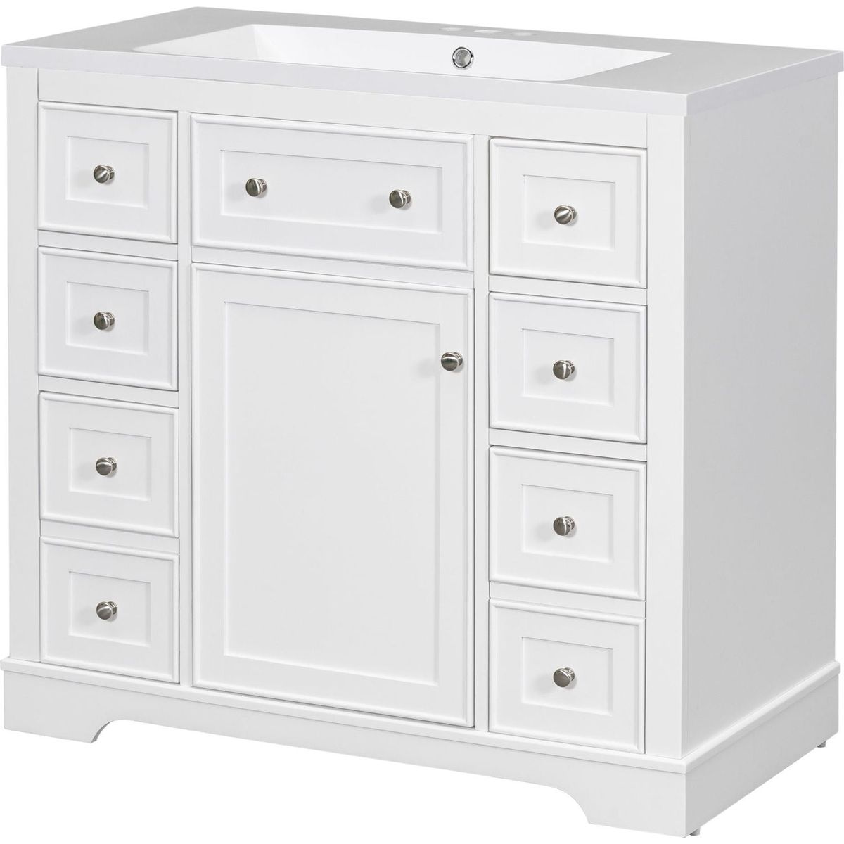 36" Bathroom Vanity with Sink Combo, One Cabinet and Six Drawers, Solid Wood and MDF Board, White