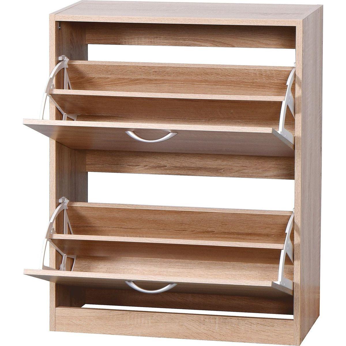 Wooden Shoe Cabinet for Entryway, White Shoe Storage Cabinet with 2 Flip Doors 20.94x9.45x43.11 inch