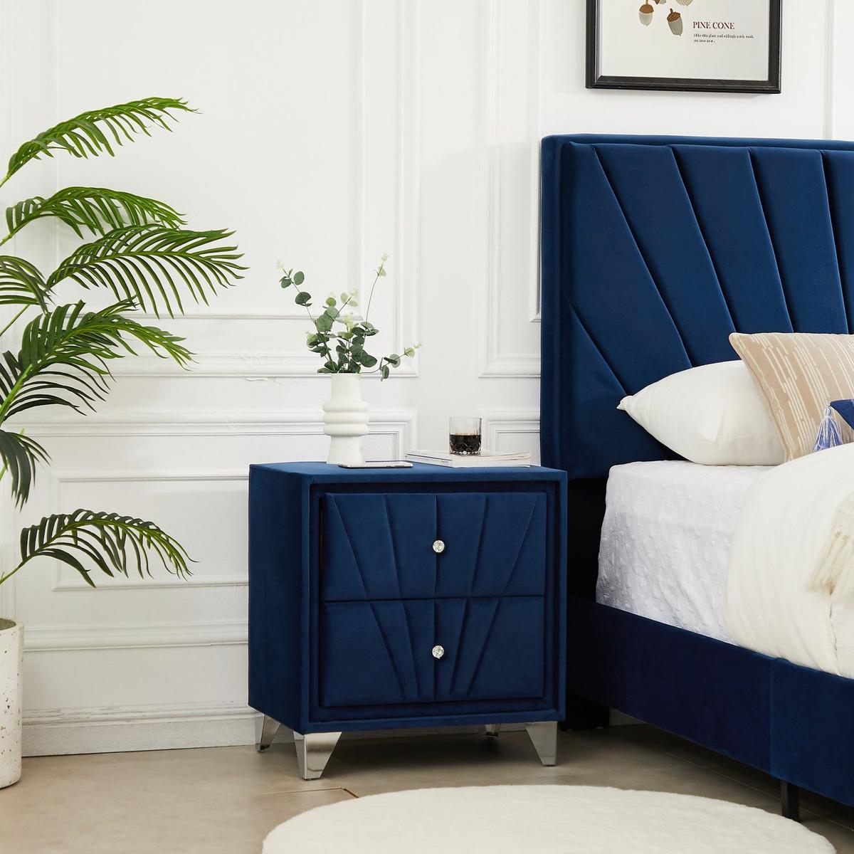 Simple beautiful double-decker nightstand, metal legs with Electroplate, Bule Flannelette