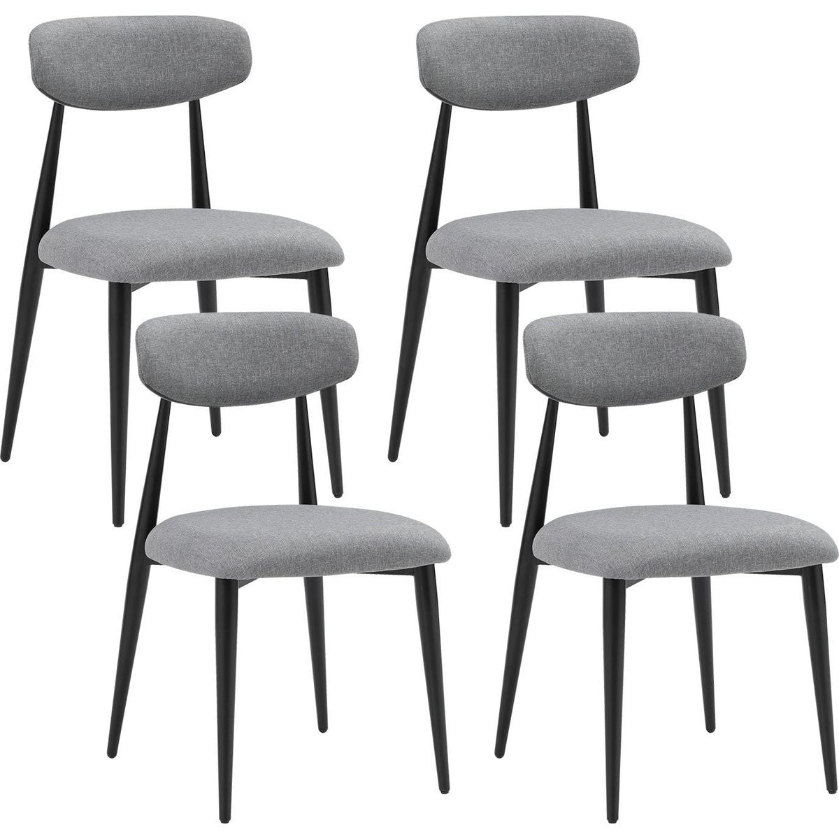 (Set of 4) Modern Dining Chairs, Curved Backrest Round Upholstered and Metal Frame, Grey