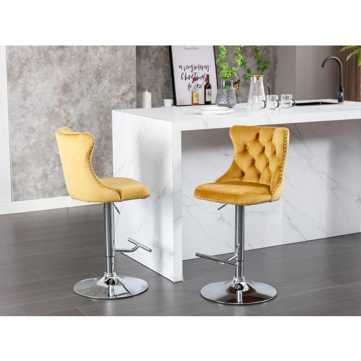 Swivel Velvet Barstools Adjustable Seat Height from 25-33 Inch - Streamdale Furniture