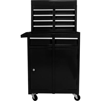 Detachable 5 Drawer Tool Chest with Bottom Cabinet and one Adjustable Shelf--Black