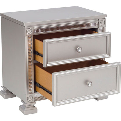 Glamorous Modern Design 1pc Nightstand of 2x Drawers Faux Crystal Knobs Silver Finish Furniture