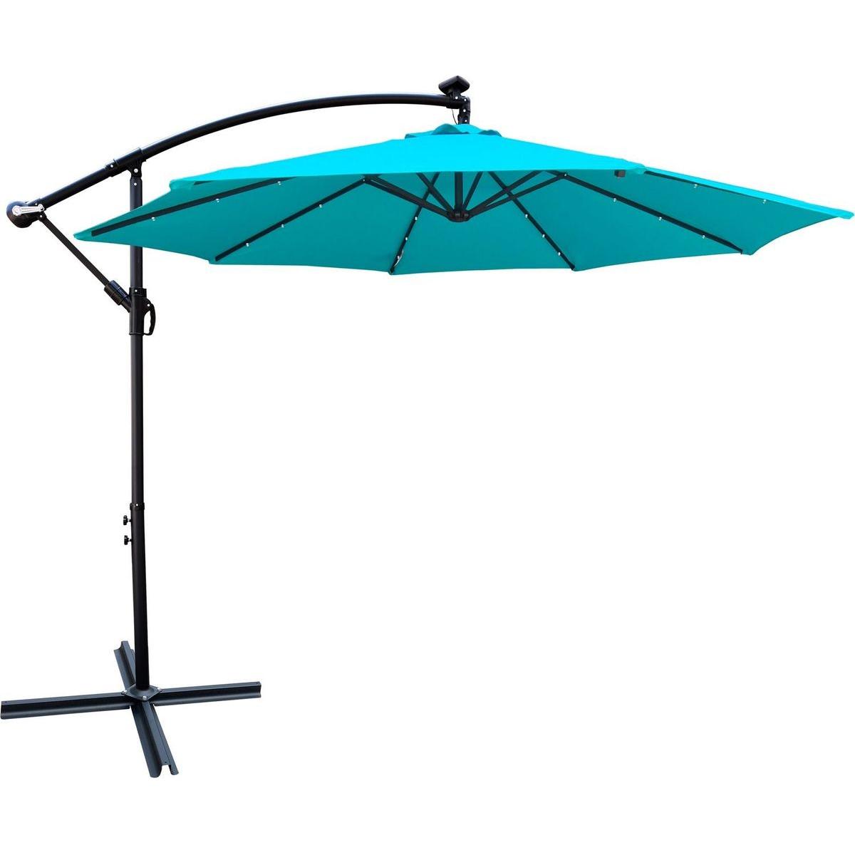 10 ft Outdoor Patio Umbrella Solar Powered LED Lighted Sun Shade Market Waterproof 8 Ribs Umbrella with Crank and Base for Garden Deck Backyard Pool