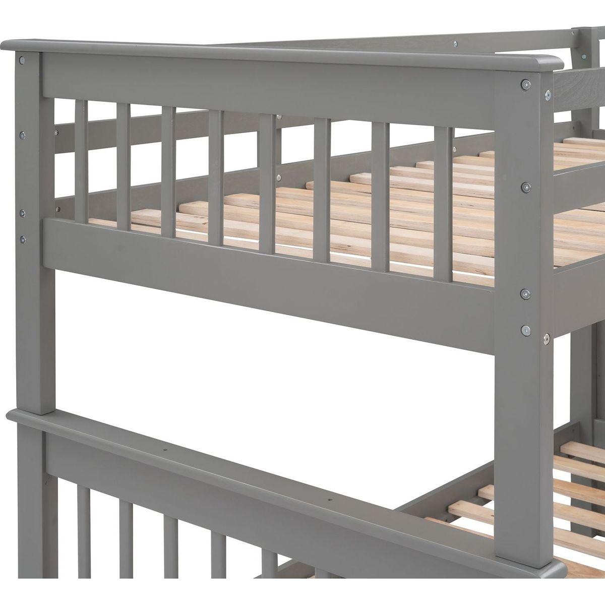Stairway Twin-Over-Twin Bunk Bed with Three Drawers for Bedroom, Dorm - Gray - Streamdale Furniture