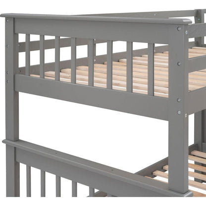 Stairway Twin-Over-Twin Bunk Bed with Three Drawers for Bedroom, Dorm - Gray - Streamdale Furniture