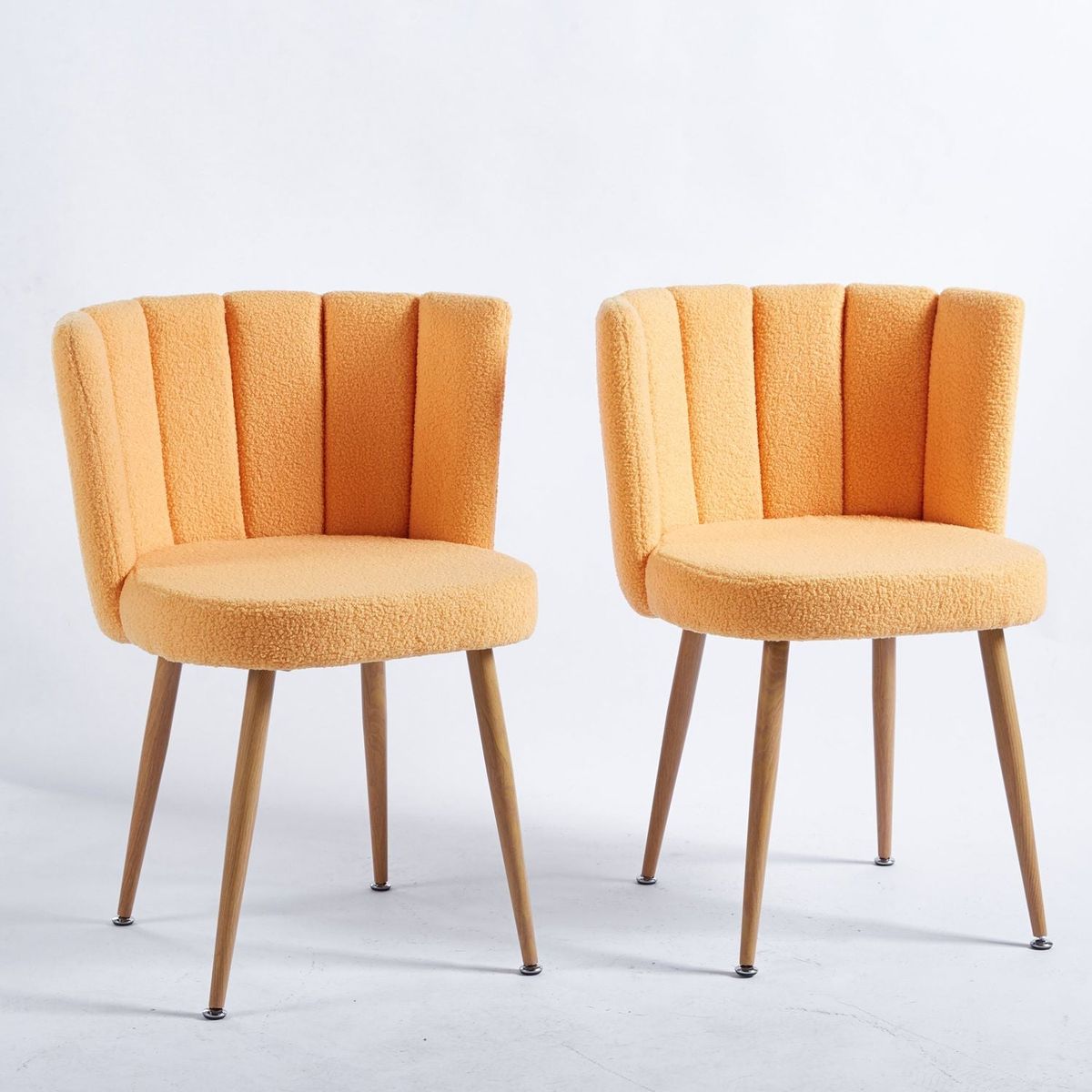 Modern YELLOW dining chair (set of 2) with iron tube wood color legs, shorthair cushions and comfortable backrest, suitable for dining room, living room, cafe, simple structure.