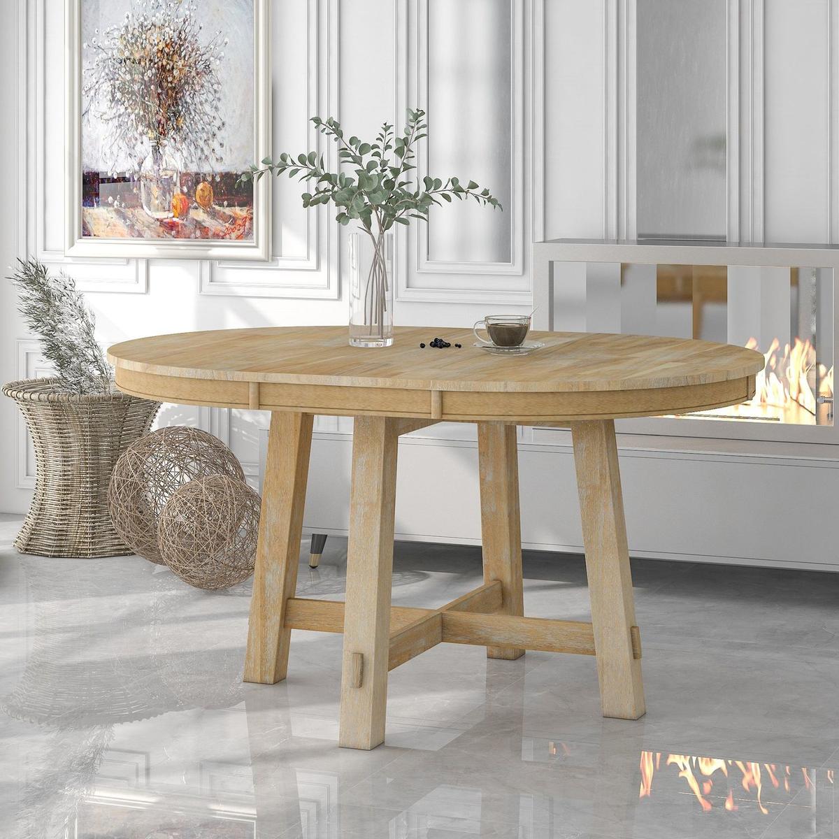 Farmhouse Round Extendable Dining Table with 16