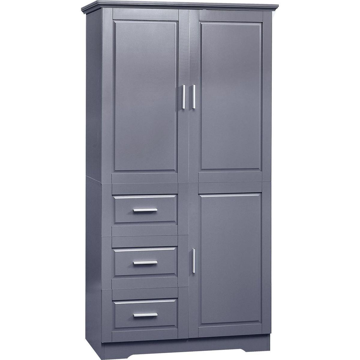 Tall and Wide Storage Cabinet with Doors for Bathroom/Office, Three Drawers, Grey