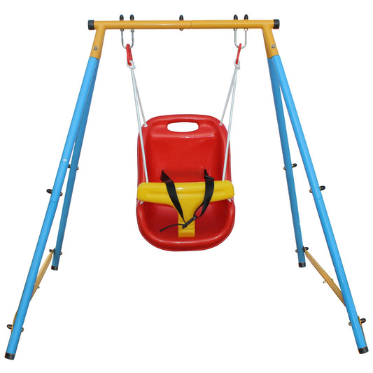 Baby Toddler Indoor/Outdoor Metal Swing Set with Safety Belt for Backyard - Streamdale Furniture