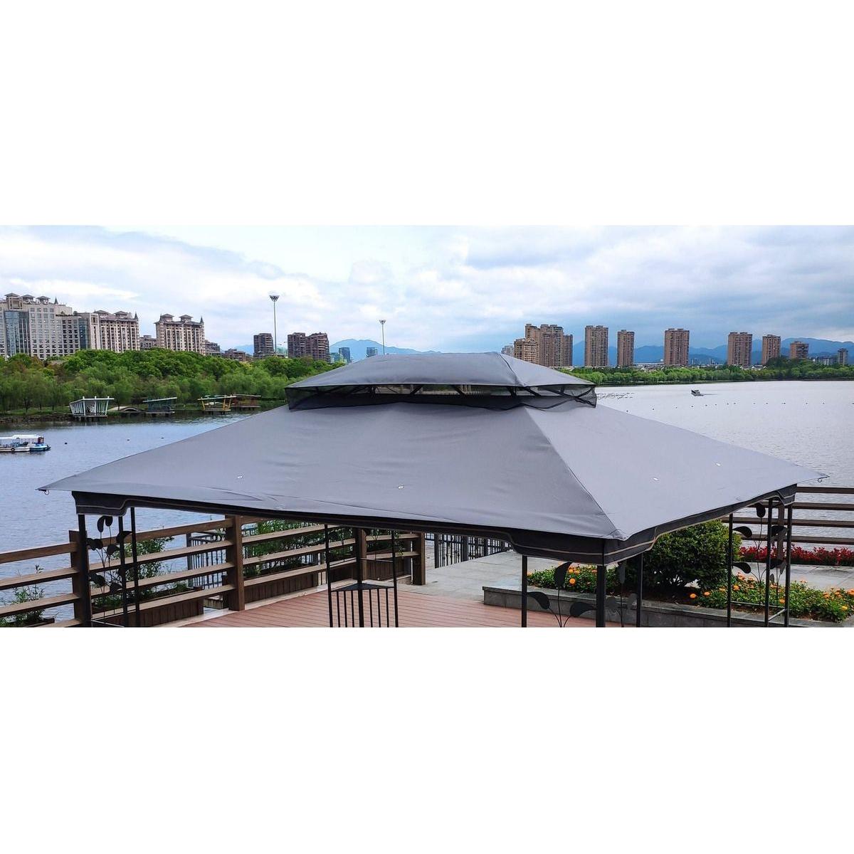 13x10 Ft Patio Double Roof Gazebo Replacement Canopy Top Fabric, Gray